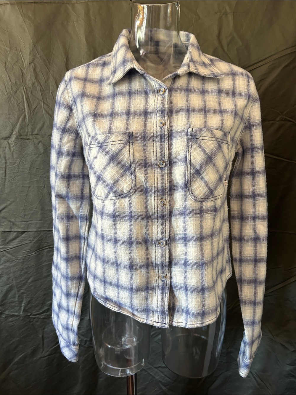 BDG Light Blue and White Plaid Button-Up Jacket